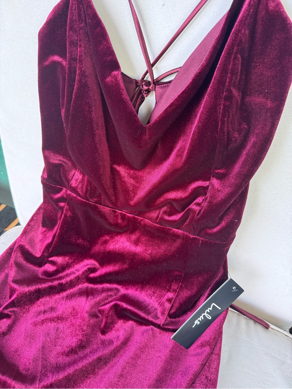Lulu's Velvet Plunge Mini Dress in Wine - Picture 3 of 3